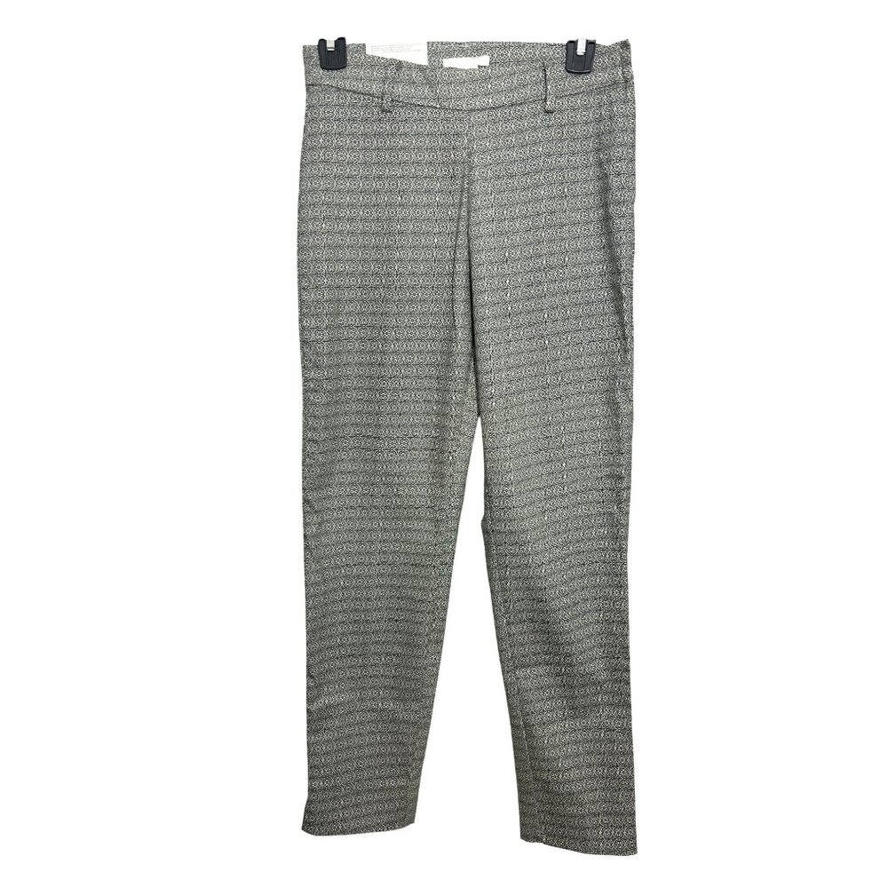 H&M Women’s Ankle Pants 6 Black White Geometric Tapered Zip Stretch Casual Party